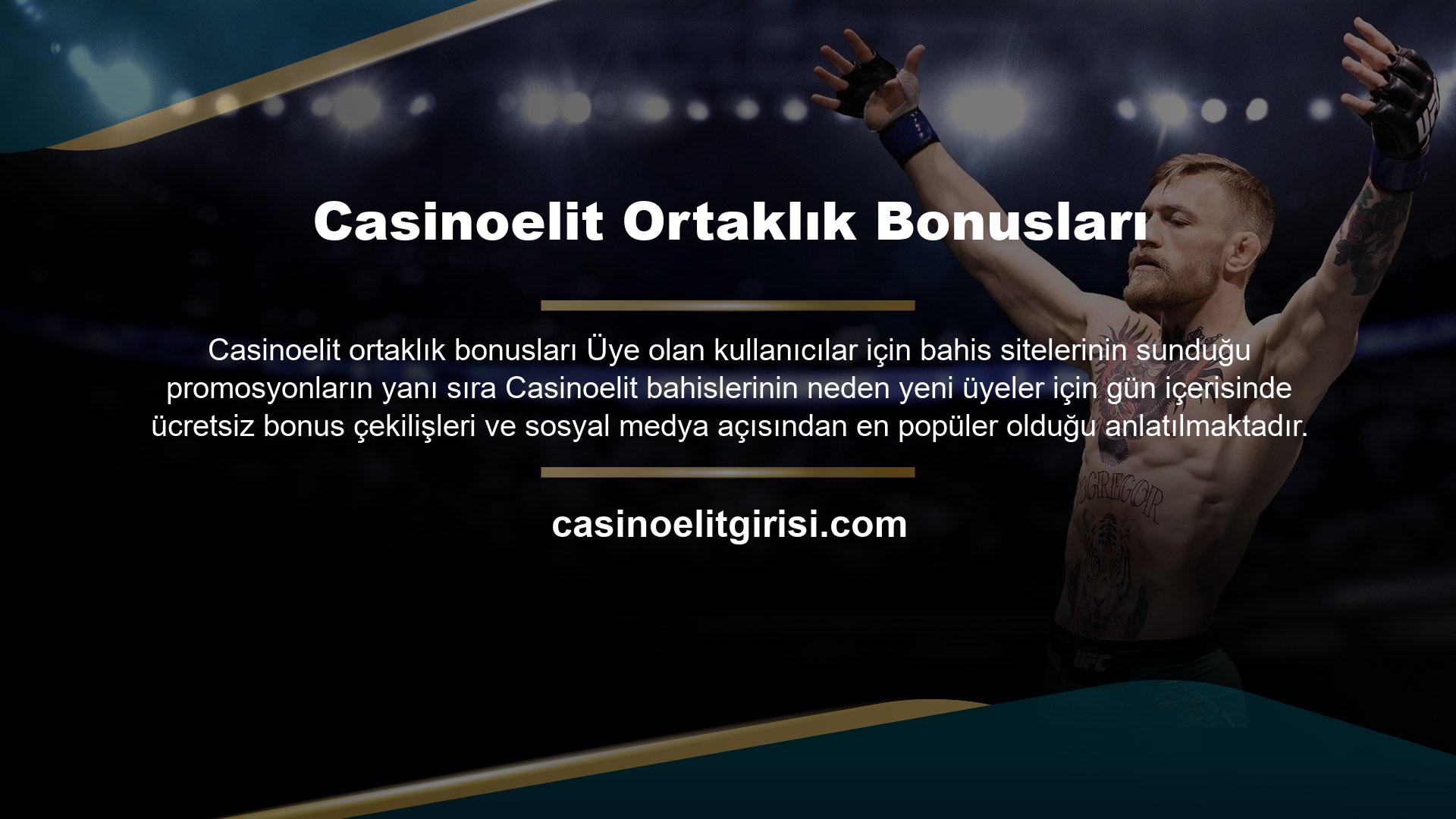 Casinoelit casino sitesinin promosyonları ve bonusları hakkında daha fazla bilgi için, bunlar hakkında daha fazla bilgi edinmek için siteye giriş yaptıktan sonra promosyonlar düğmesine tıklayabilirsiniz