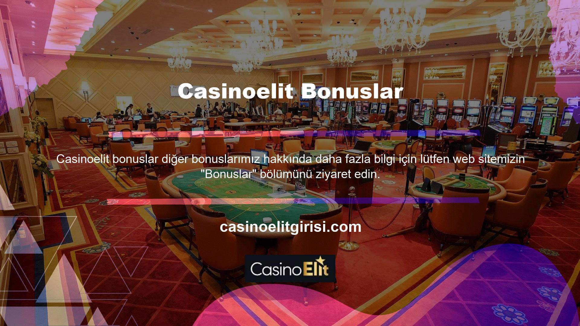 Gördüğünüz gibi Casinoelit bonusları ve promosyonları, bahis tutkunlarının ilgisini çekmek için bir veya daha fazla bahis bonusu sunan sitelerle sınırlı değildir